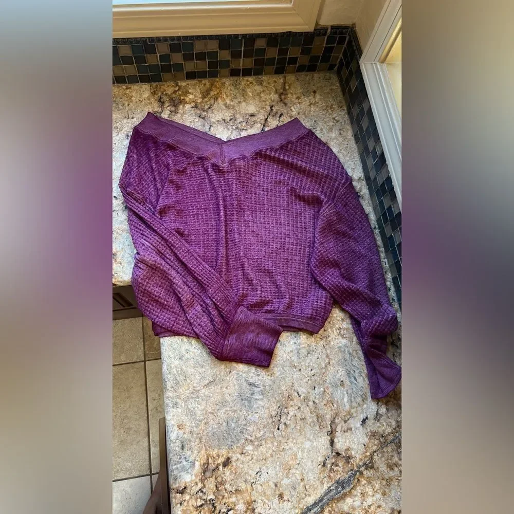 Free People Purple Waffle Knit Sweater